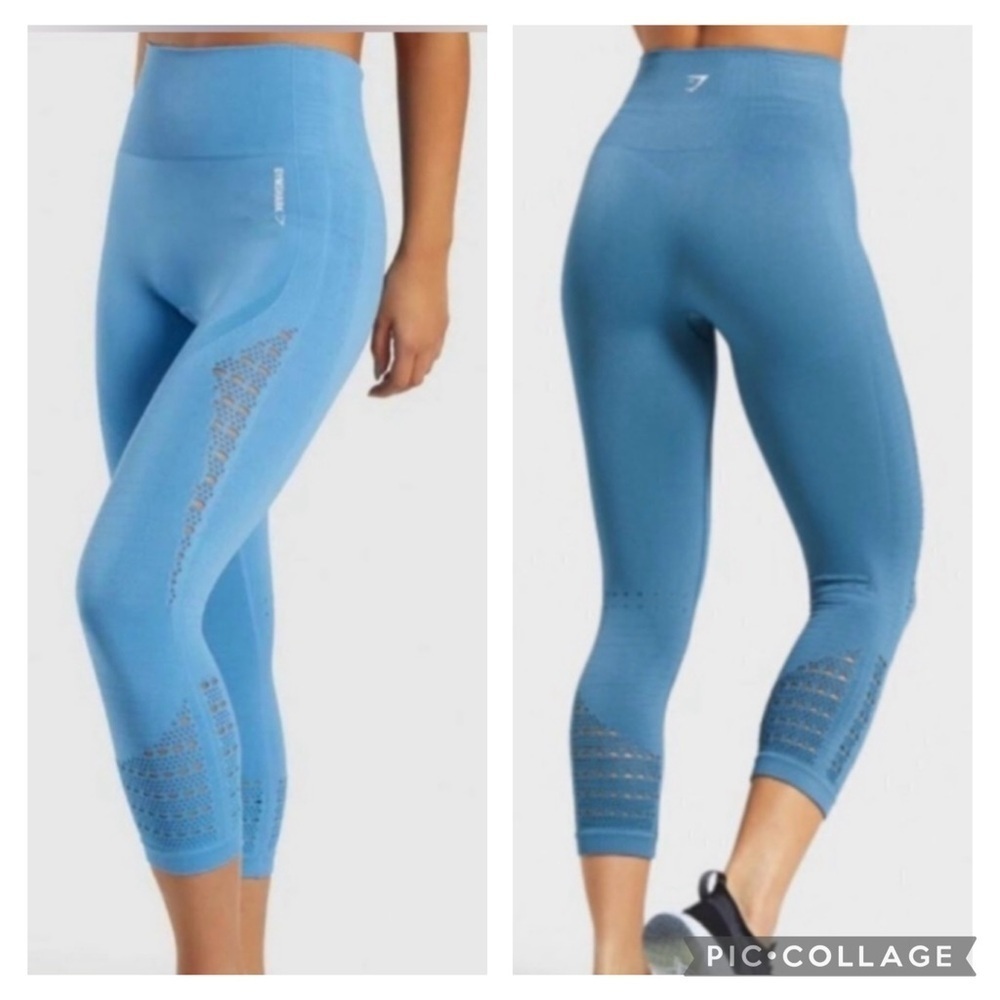 GYMSHARK Energy Seamless Womens 3/4 Training Tights - Blue Large